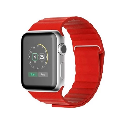 Mybandz APW422345 APPLE WATCH UTÁNGYÁRTOTT MÁGNESES BŐRÓRASZÍJ /PIROS/ 42/44 MM