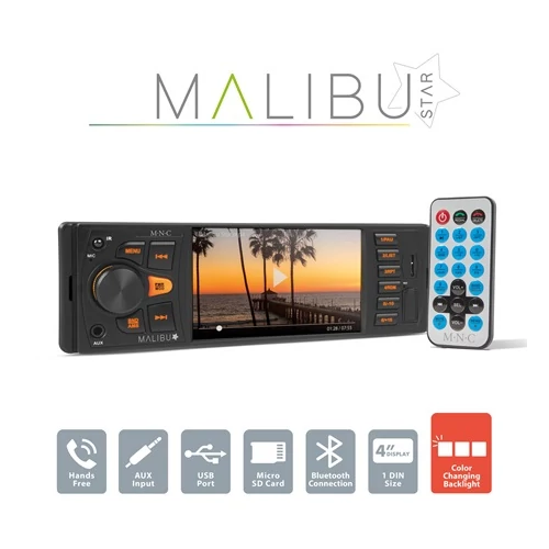 Mnc 39751 FEJEGYSÉG "MALIBU" - 1 DIN - 4 X 50 W - LCD - BT - MP5 - AUX - SD - USB