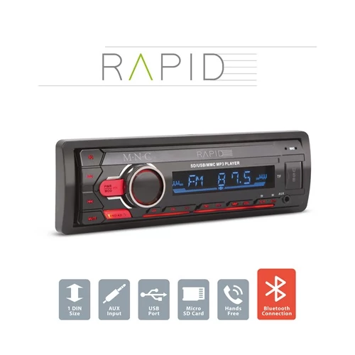 Mnc 39750 FEJEGYSÉG "RAPID" - 1 DIN - 4 X 50 W - BT - MP3 - AUX - SD - USB
