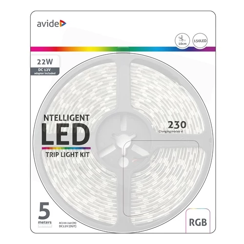 Avide ABLSBL12V5050-30RGB-IC65 LED SZALAG BLISZTER 12V 22W SMD5050 30LED címezhető IC RGB IP65 5m + Prg.távirányító